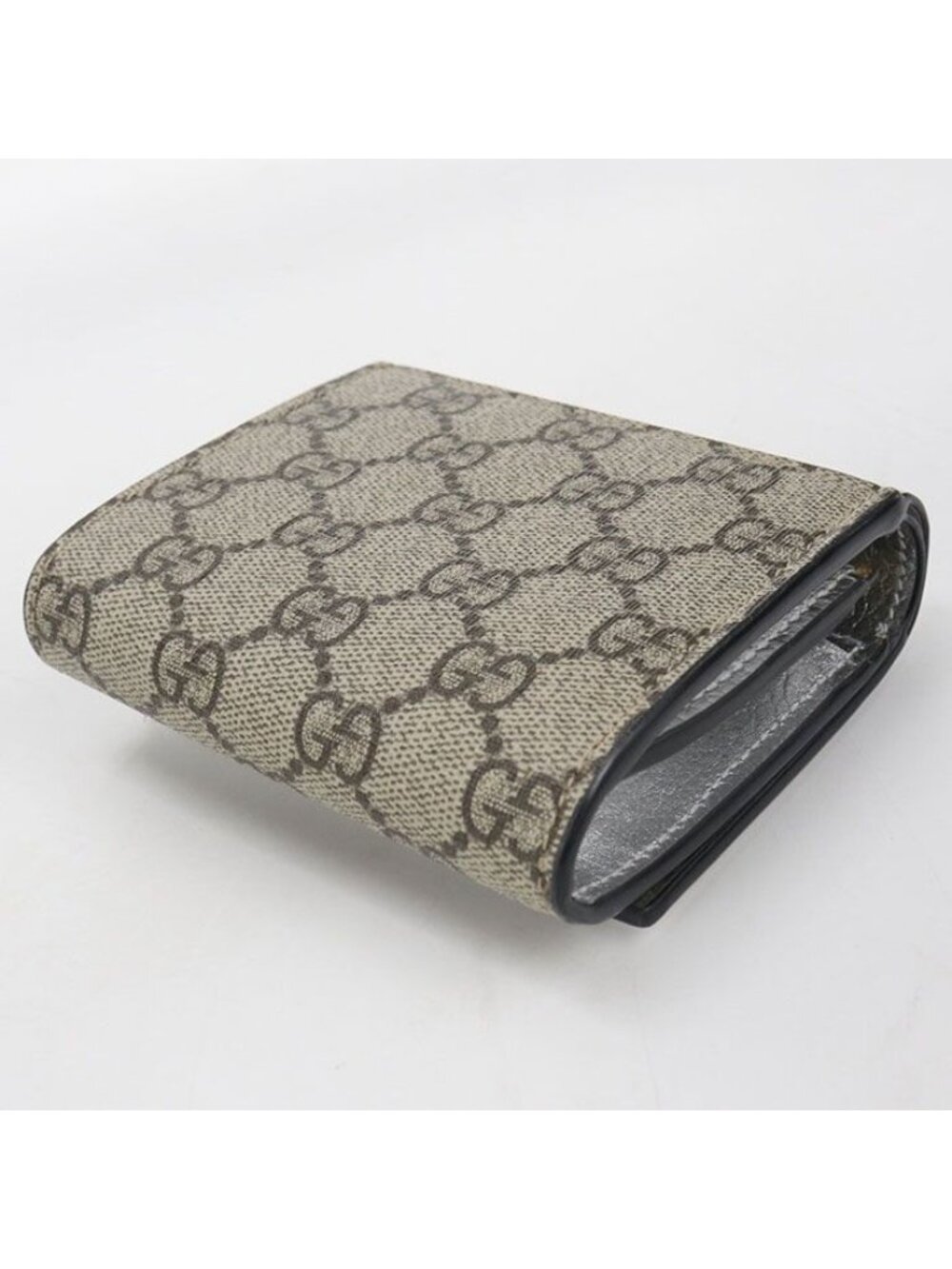 Gucci Compact Wallet Double Bifold GG Supreme Silver Beige - Picture 2 of 8